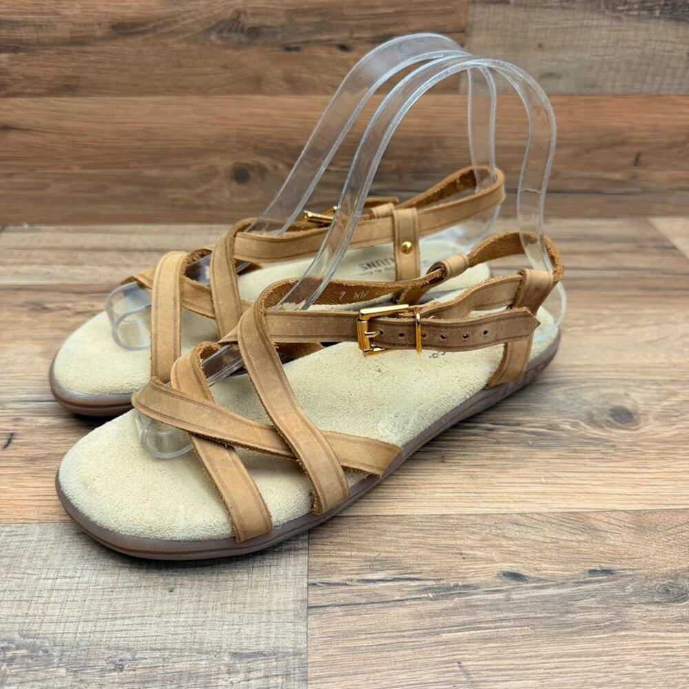 Bass Sunjuns  size 7 Margie Strappy Leather Ankle Sandals - Tan